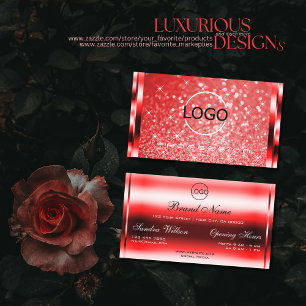 Elegant Ruby Red Glitter Spark Luminous Stars Logo Business Card