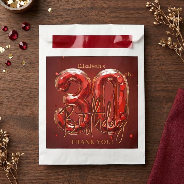 Elegant Ruby Red Gold 30th Birthday Thank You Favour Bag (Creator Uploaded)