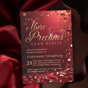 Elegant Ruby Red Gold Calligraphy 80th Birthday Invitation