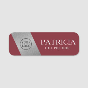 Elegant Ruby Red & Luxury Glitter Silver Chic Logo Name Tag