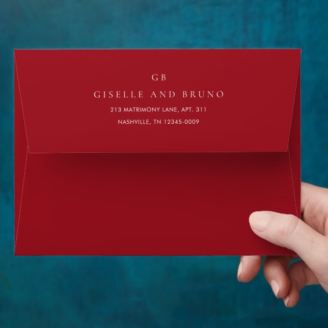 Elegant Ruby Red Modern Wedding Envelope (Hand)