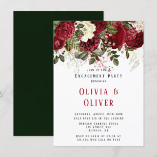 Elegant Ruby Red Peonies Engagement Party Invitation