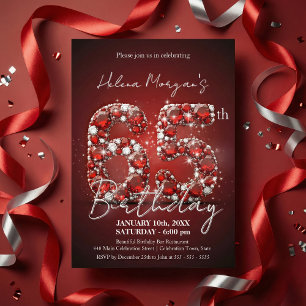 Elegant Ruby Red & Silver Gemstone 65th Birthday Invitation