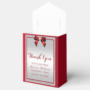 Elegant Ruby Red & Silver Glitter Birthday Favor Box