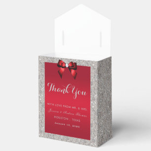 Elegant Ruby Red, Silver Glitter Wedding Favor Box