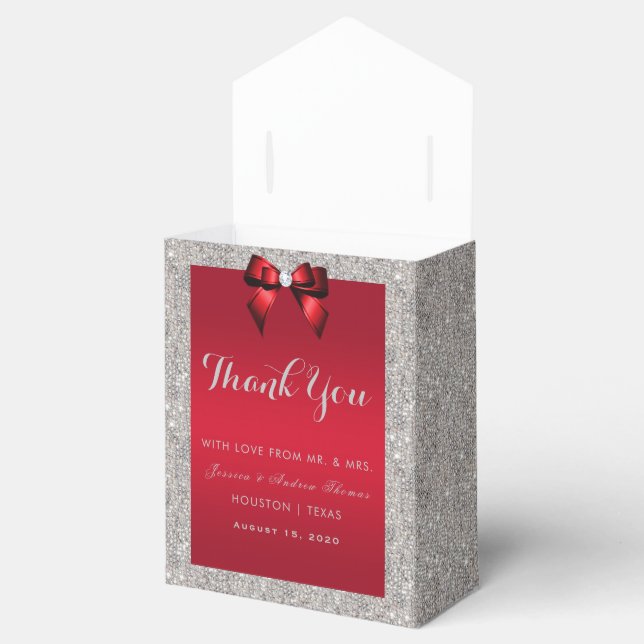 Elegant Ruby Red, Silver Glitter Wedding Favor Box (Opened)