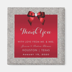 Elegant Ruby Red, Silver Glitter Wedding Magnet