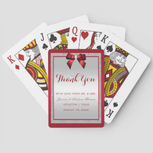 Elegant Ruby Red & Silver Glitter Wedding Playing Cards