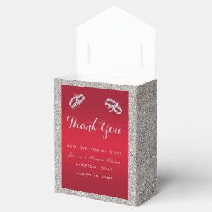 Elegant Ruby Red & Sparkly Silver Rings Wedding Favor Box