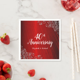 Elegant Ruby Red Swirl 40th Anniversary Party  Napkin