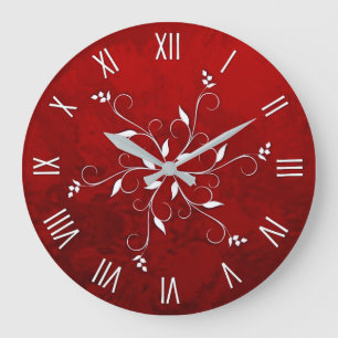 Elegant Ruby Red with White Accent Large Clock