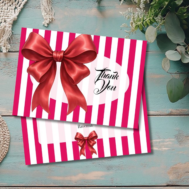 Elegant Ruby Striped Vintage Bow Thank You Card (Creator Uploaded)