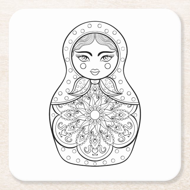Elegant Russian Doll Square Paper Coaster (Front)