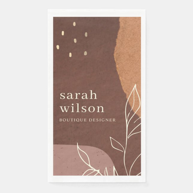 Elegant Rust Abstract Brown Orange Leafy Foliage Napkin (Front)