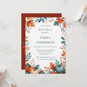 Elegant Rust and Teal Pumpkin Bridal Shower Invitation