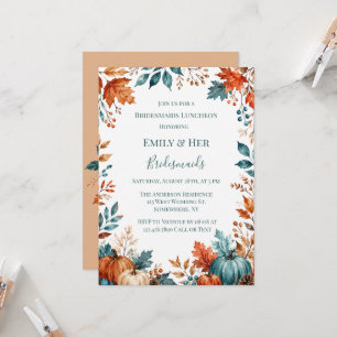 Elegant Rust and Teal Pumpkin Bridesmaids Luncheon Invitation