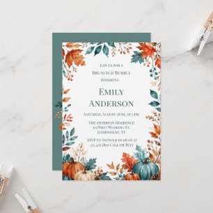 Elegant Rust and Teal Pumpkin Brunch & Bubbly Invitation