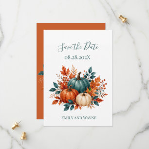 Elegant Rust and Teal Pumpkin Wedding Save The Date