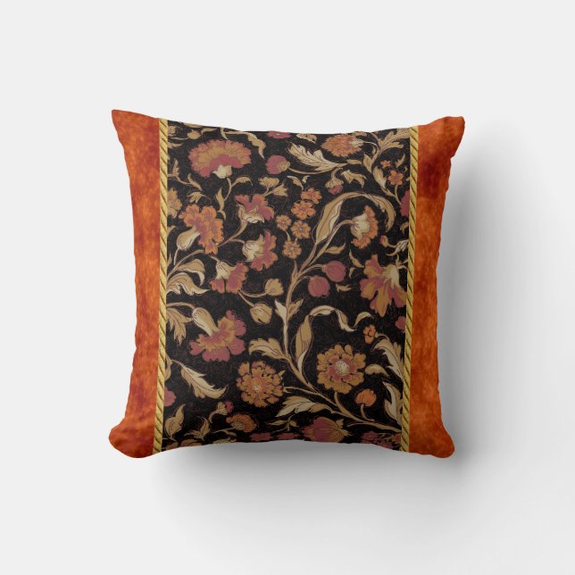 Elegant Rust Coloured Floral Pattern Throw Pillow (Front)