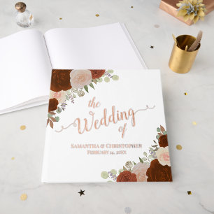Elegant Rust Orange Boho Roses Foil Wedding Guest Book