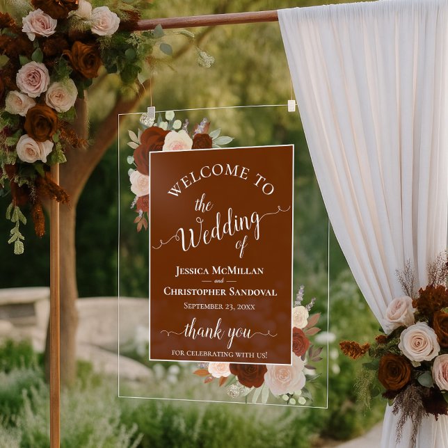 Elegant Rust Orange Boho Roses Wedding Welcome (Créateur téléchargé)