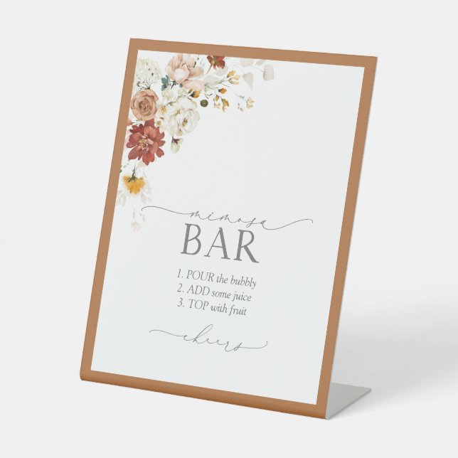Elegant Rust Orange Bridal Shower Mimosa Bar Pedestal Sign (Front)