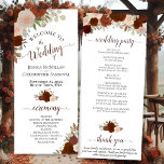 Elegant Rust Orange Chic Watercolor Floral Wedding Program<br><div class="desc">This beautiful wedding program features an elegant floral boho chic design with hand painted roses in shades of rust orange, burnt umber, coral, and peach on a white background. The titles are written in fancy script calligraphy, and there is space for your ceremony and wedding party details, as well as...</div>