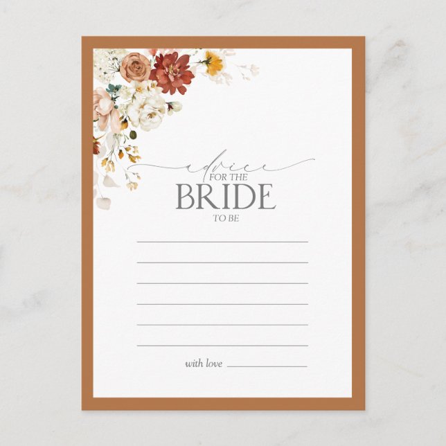 Elegant Rust Orange Floral Advice To The Bride Postcard (Front)