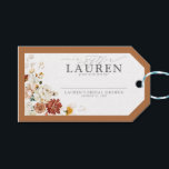 Elegant Rust Orange Floral Bridal Shower No Wrap Gift Tags<br><div class="desc">Enclose this gift tag with your invitations for your guests to attach to their gifts. Designed to match my bestselling Elegant Rust Orange Watercolor Floral Bridal Shower Suite, this No Wrap gift tag features the same elegant script calligraphy and text, hand painted watercolor florals, and rust burnt orange border. The...</div>