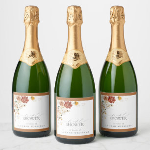 Elegant Rust Orange Floral Bridal Shower Sparkling Wine Label