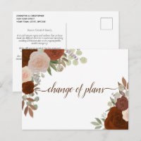 Elegant Rust Orange Floral Change of Wedding Plans