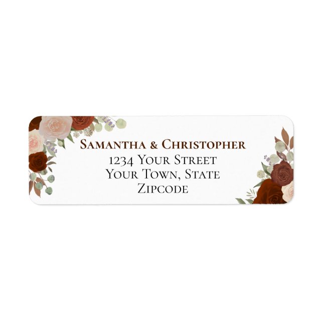 Elegant Rust Orange Floral Mariage Adresse de reto (Devant)