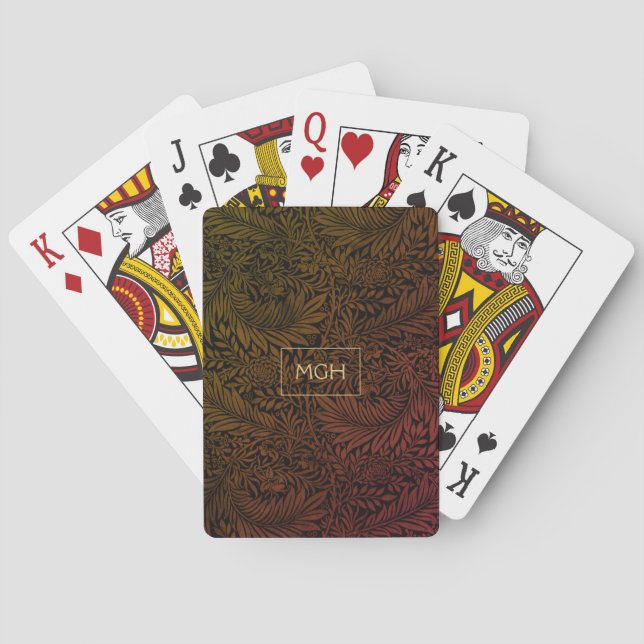 Elegant Rust Orange Floral Monogram Playing Cards (Back)