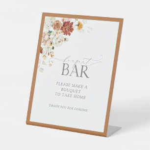 Elegant Rust Orange Floral Shower Bouquet Bar Pedestal Sign