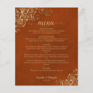 Elegant Rust Orange & Gold Budget Wedding Menu