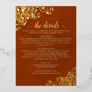Elegant Rust Orange Gold Foil Wedding Details Card