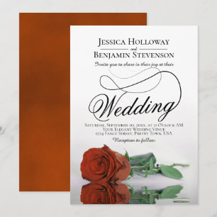 Elegant Rust Orange Rose Classy Script Wedding Invitation