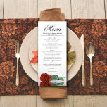 Elegant Rust Orange Rose Reflections Wedding Menu<br><div class="desc">This beautiful menu will add some style to your wedding reception. It features a beautiful and romantic design with a single rust orange or burnt umber coloured rose lying on its side reflecting in a pool of water with waves and ripples. There is space for the names of the couple...</div>