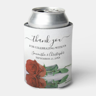 Elegant Rust Orange Rose Stylish Wedding Thank You Can Cooler