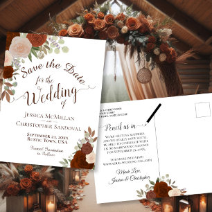 Elegant Rust Orange Roses Wedding Save the Date Announcement Postcard
