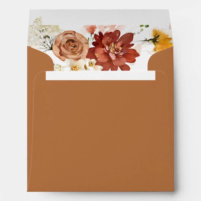 Elegant Rust Orange Watercolor Bridal Shower Envelope (Back (Bottom))