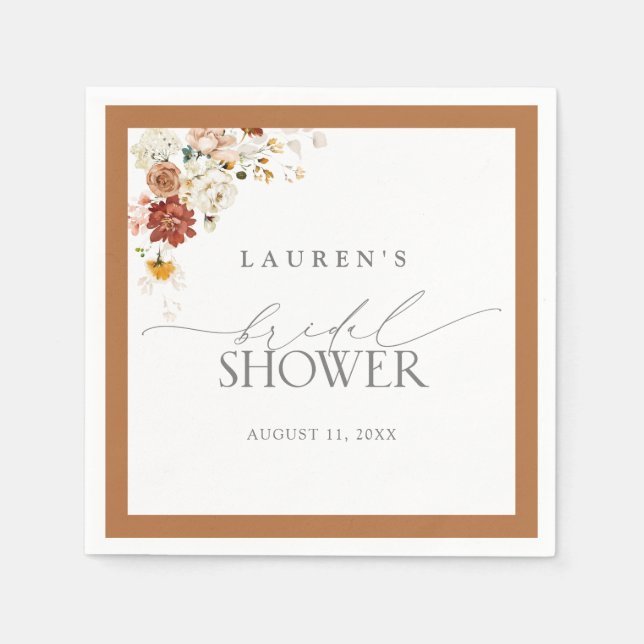 Elegant Rust Orange Watercolor Bridal Shower Napkin (Front)