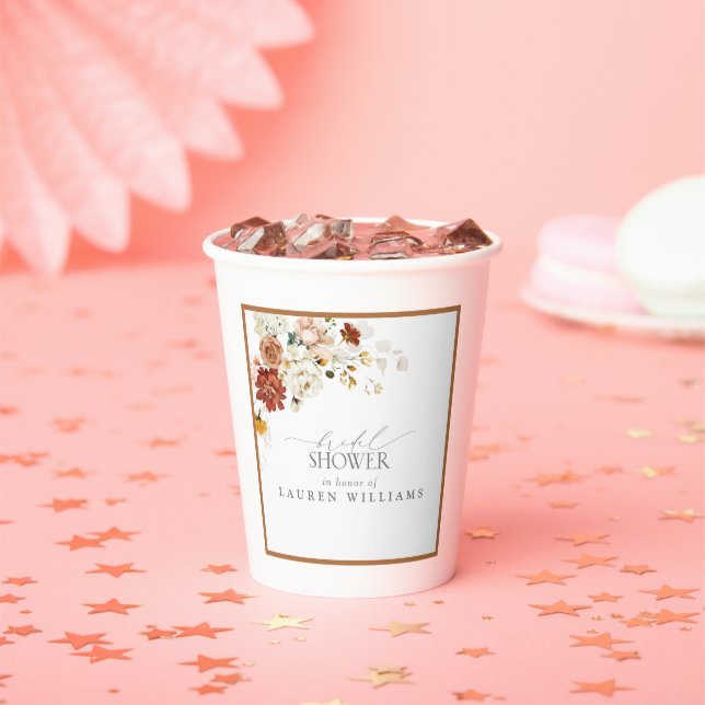 Elegant Rust Orange Watercolor Bridal Shower Paper Cups (Insitu)