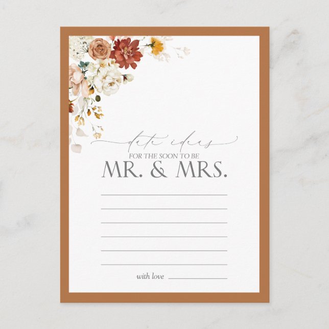 Elegant Rust Orange Watercolor Floral Date Ideas Postcard (Front)