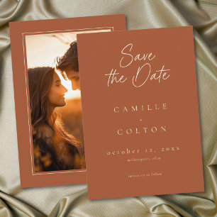 Elegant Rust Terracotta Minimalist Wedding Photo Save The Date
