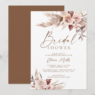 Elegant Rust Terracotta Pampas Boho Bridal Shower Invitation