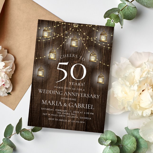 Elegant Rustic 50th Wedding Anniversary Invitation (Creator Uploaded)