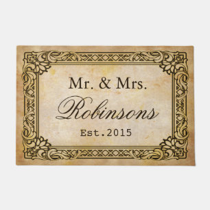 Elegant Rustic Antique Frame Personalized Wedding Doormat