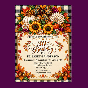 Elegant Rustic Autumn 30th Birthday Invitation