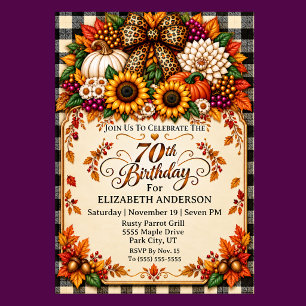 Elegant Rustic Autumn 70th Birthday Invitation